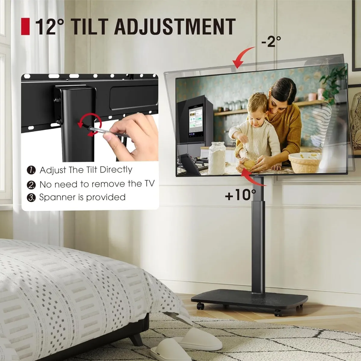Mobile TV Stand on Wheels with Wooden Base for - Image 2
