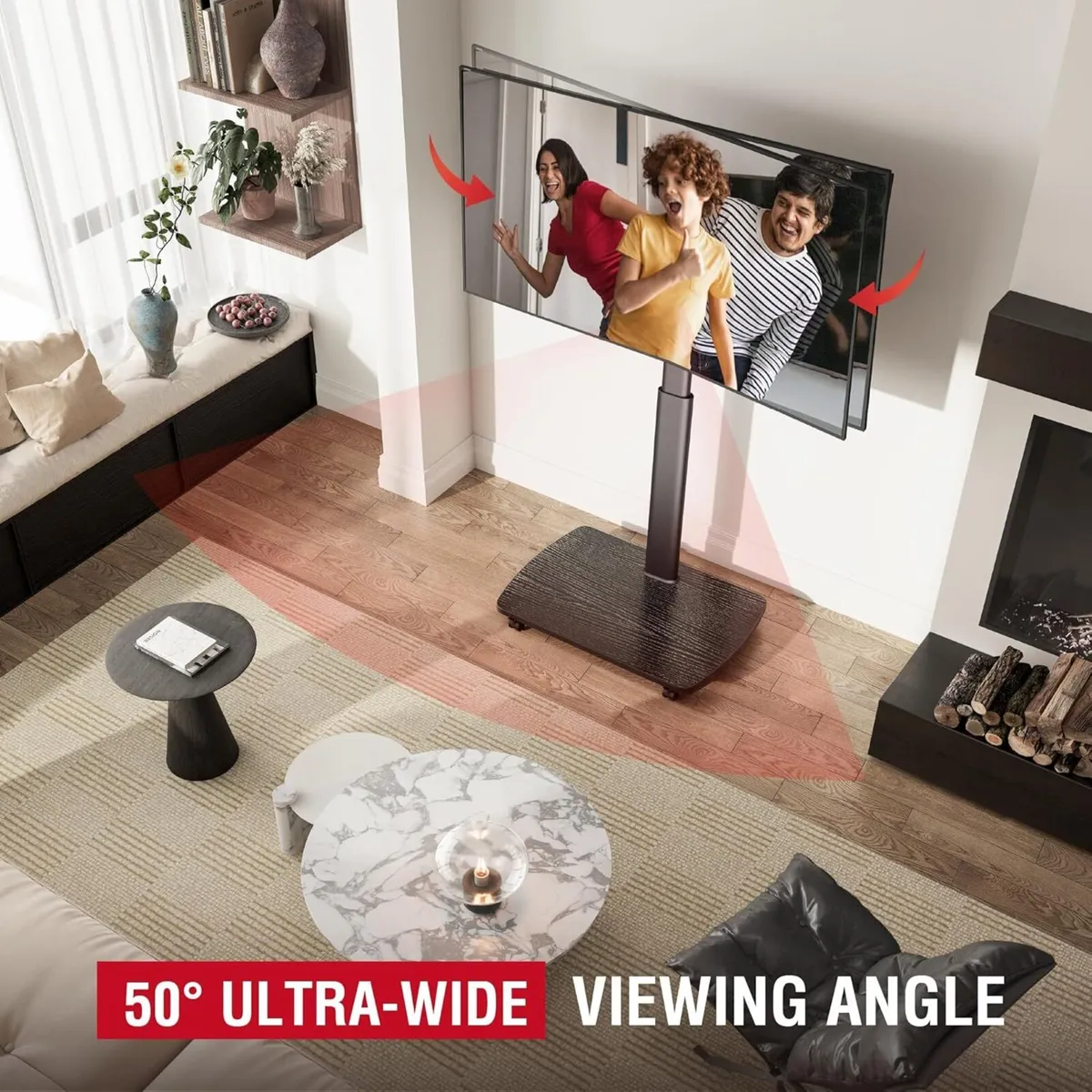 Mobile TV Stand on Wheels with Wooden Base for - Image 3