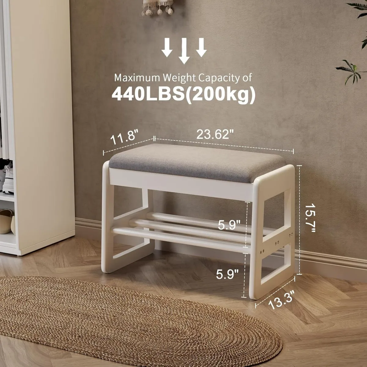 Small Shoe Bench with Cushion Storage Seat Wooden - Image 2