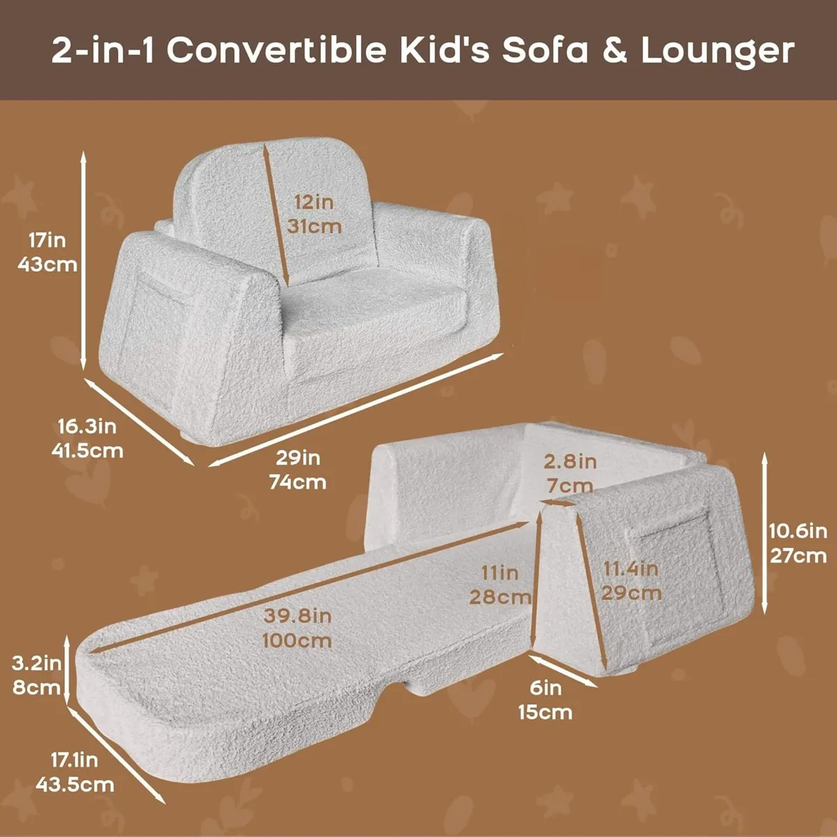 Kids Sofa 2-in-1 Convertible Toddler Chair Comfy - Image 3