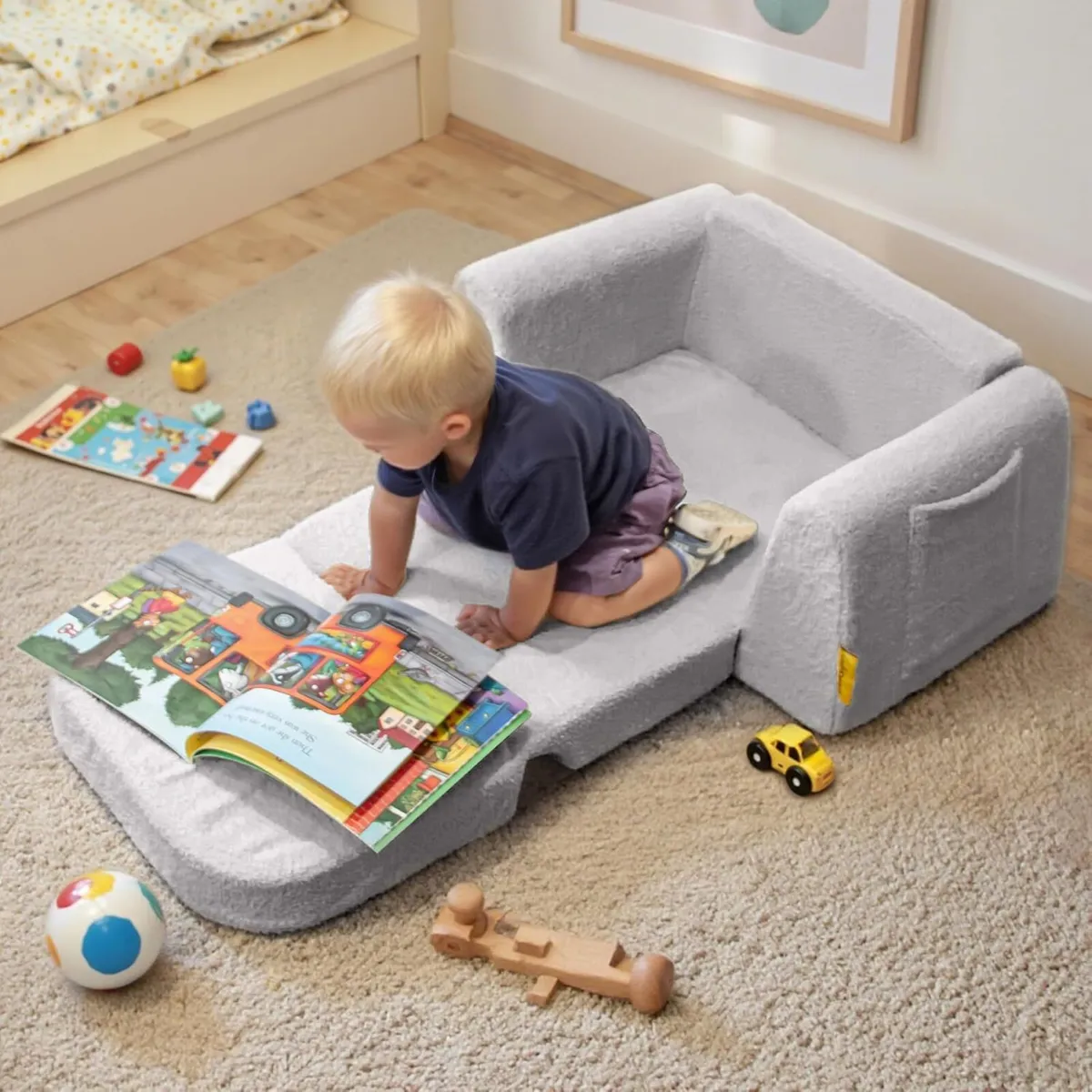Kids Sofa 2-in-1 Convertible Toddler Chair Comfy - Image 2