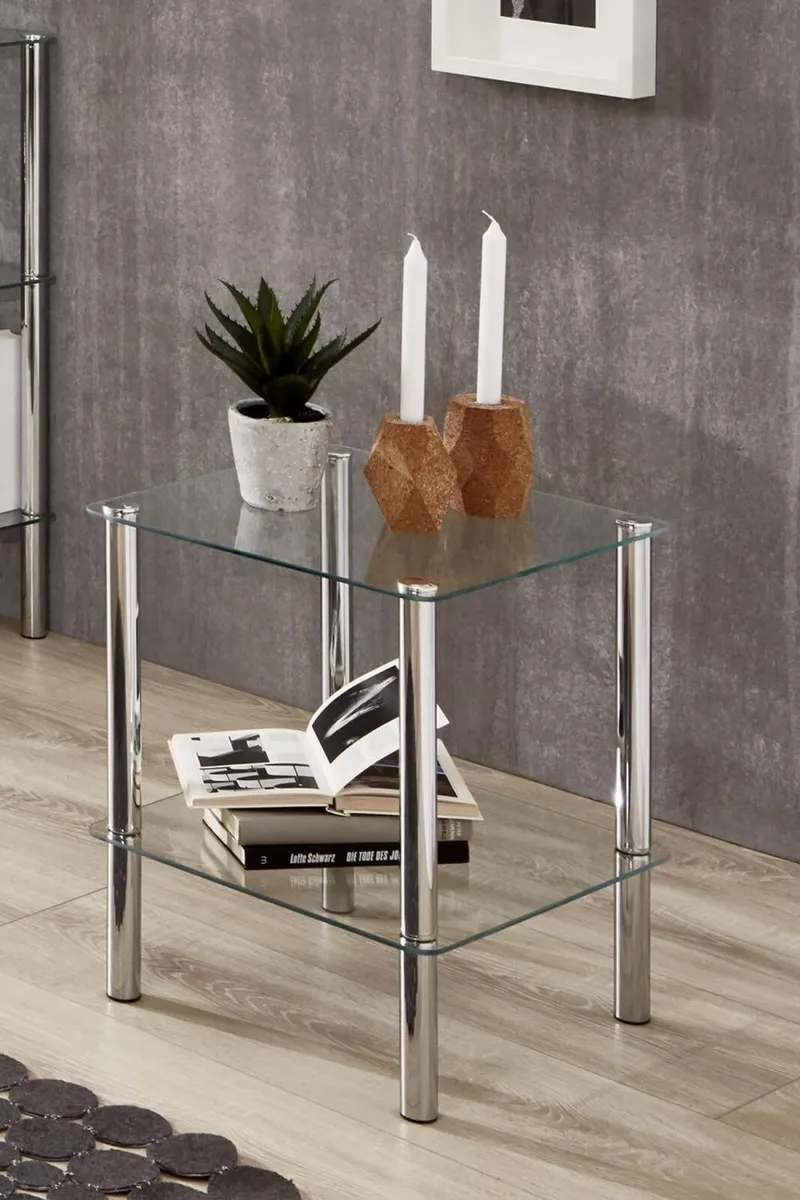 Möbel End Table Chrome Metal Tempered Glass - - Image 2