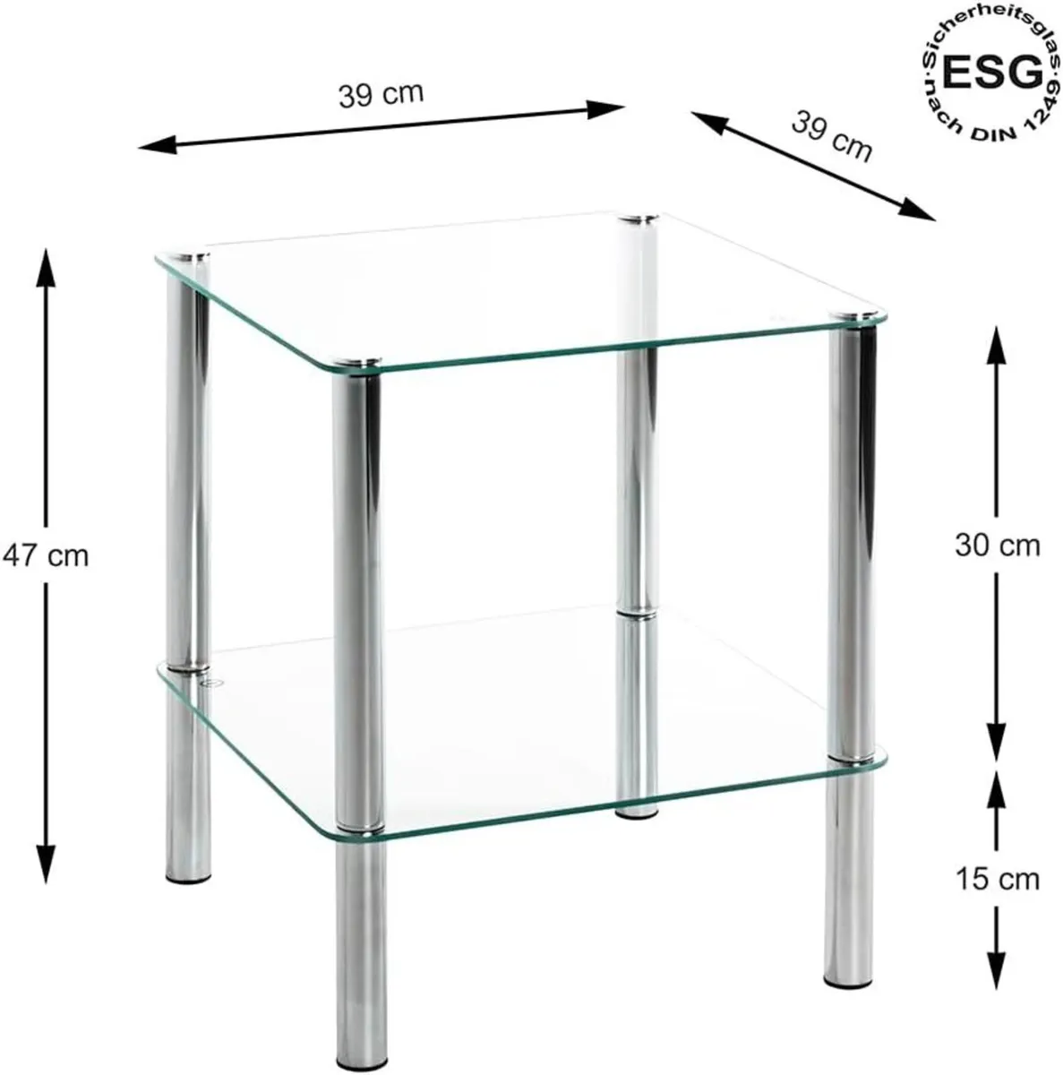 Möbel End Table Chrome Metal Tempered Glass - - Image 3