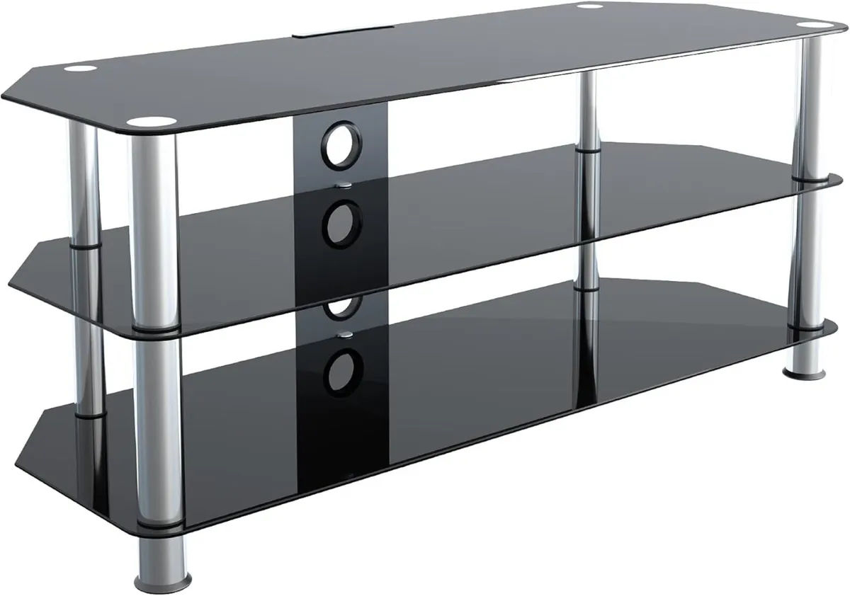 Glass Corner TV Stand – Universal Black Unit - Image 1