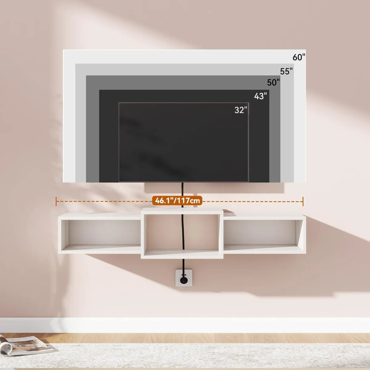 Floating TV Stand Wall Mounted Wood Cabinet Media - Image 2