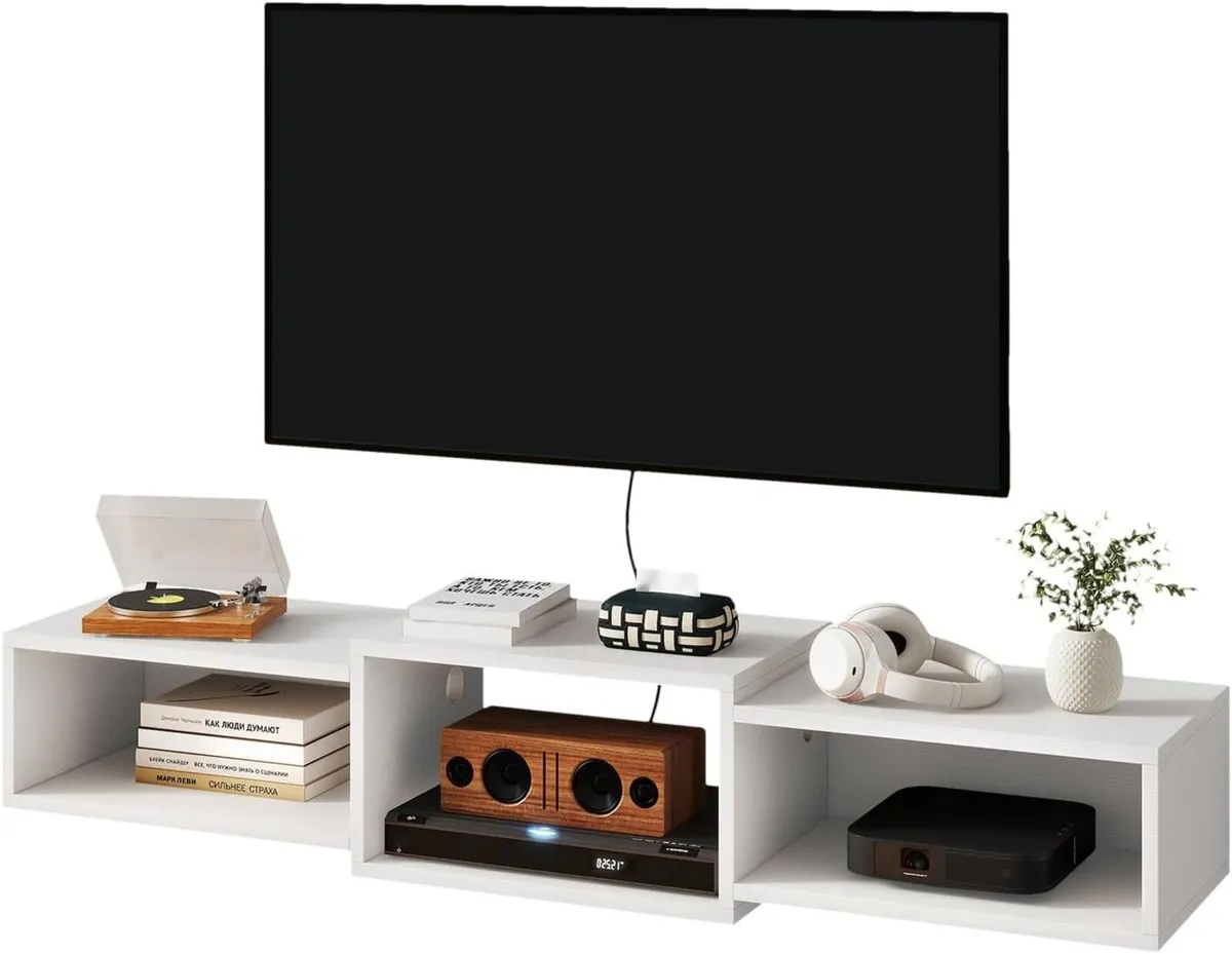 Floating TV Stand Wall Mounted Wood Cabinet Media - Image 1