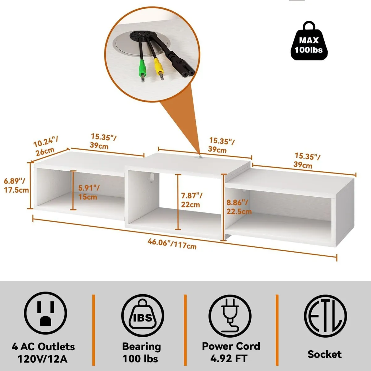 Floating TV Stand Wall Mounted Wood Cabinet Media - Image 3