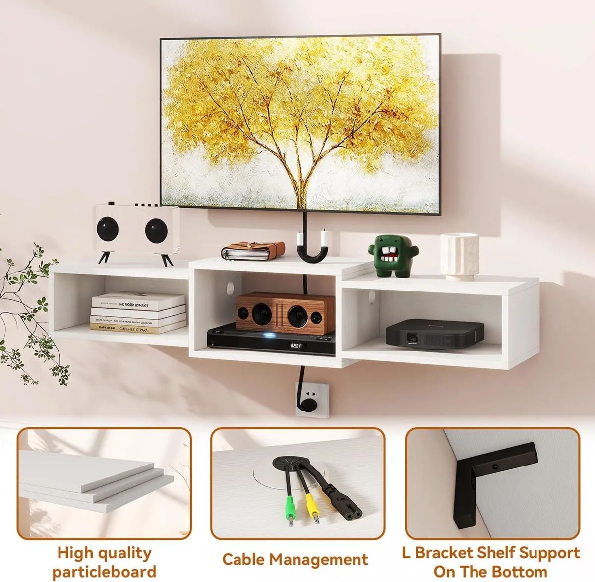 Floating TV Stand Wall Mounted Wood Cabinet Media - Image 4