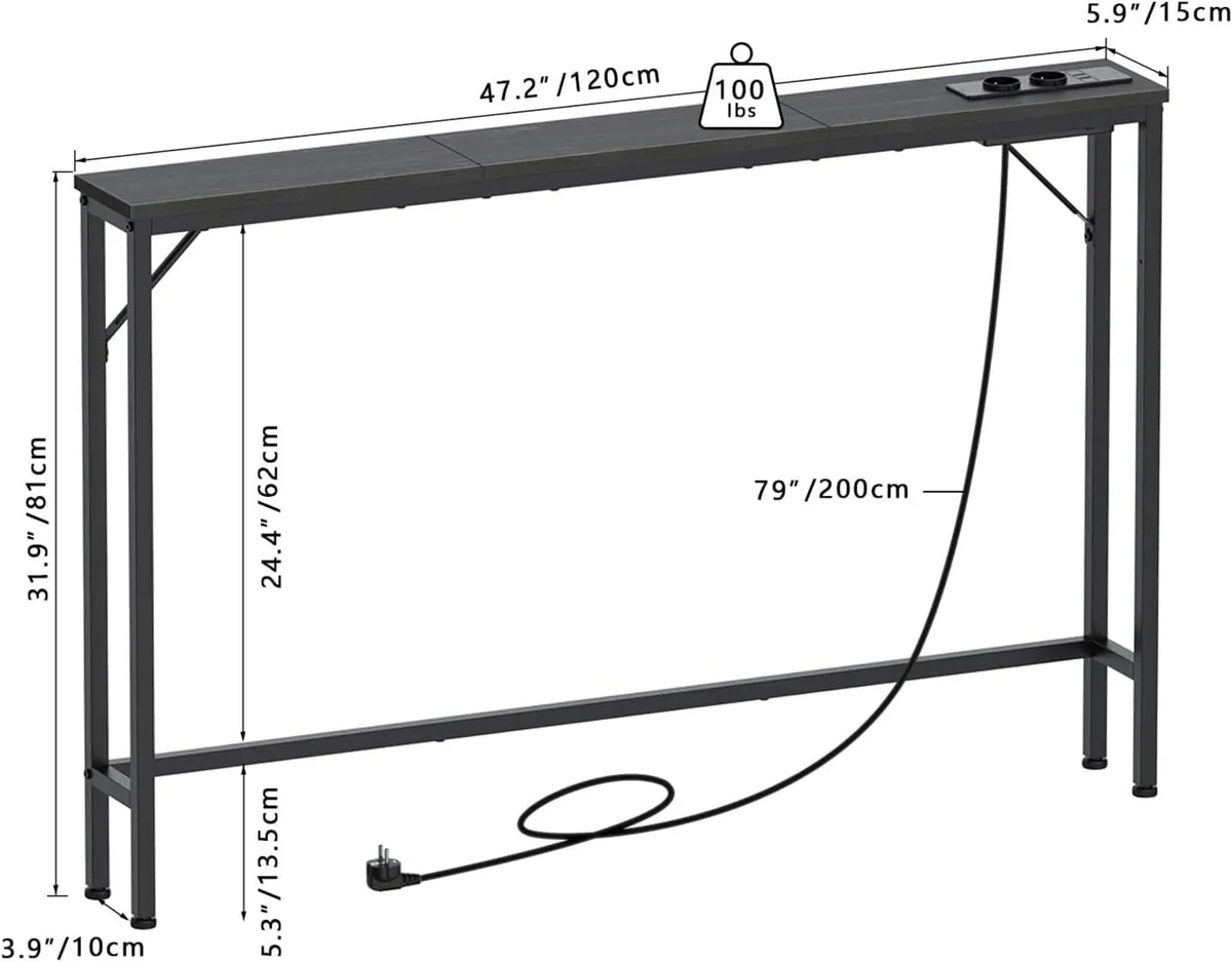 5.9 Inch Console Table with Charging Station and - Image 2