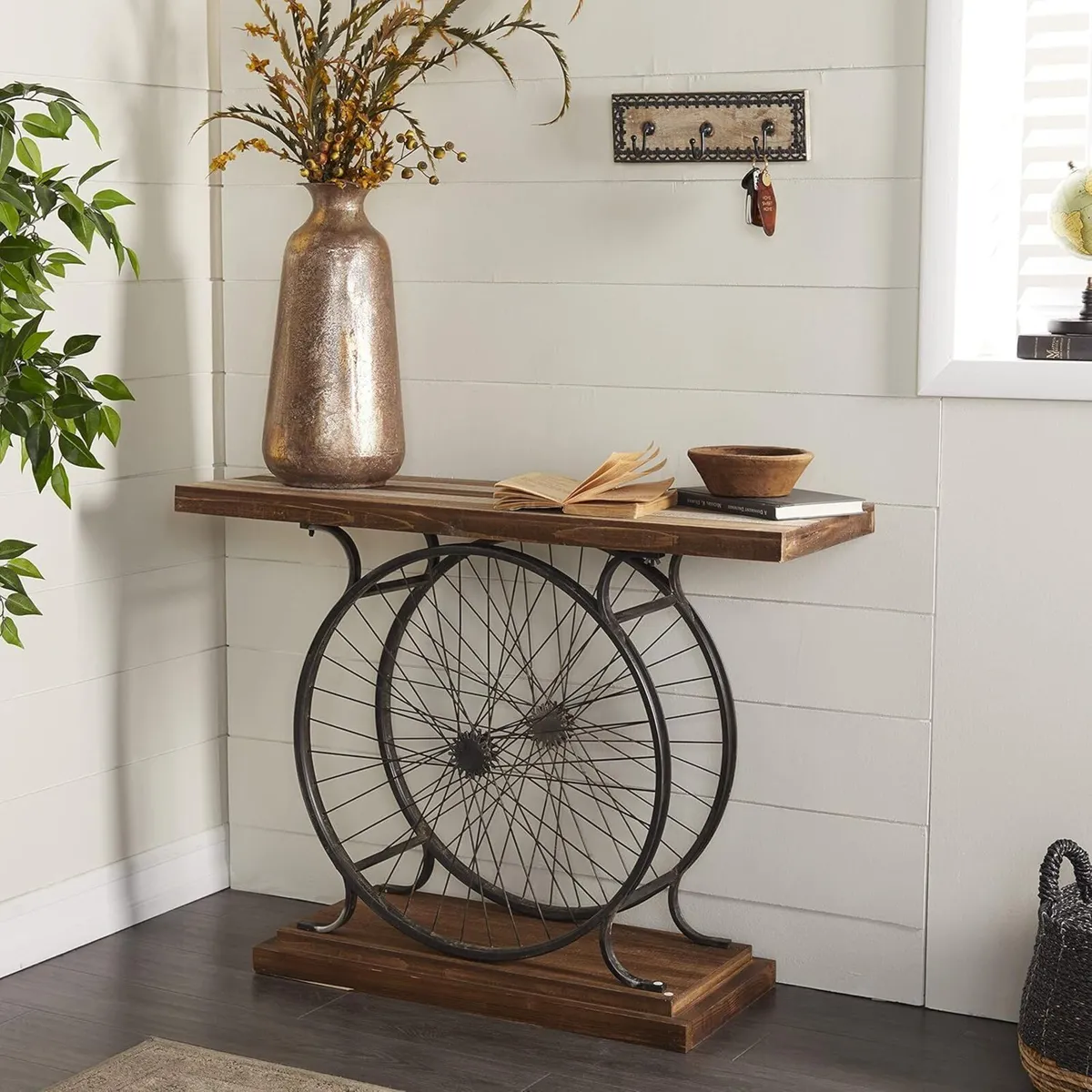 Wood Bike Wide Slatted Top Console Table with - Image 2