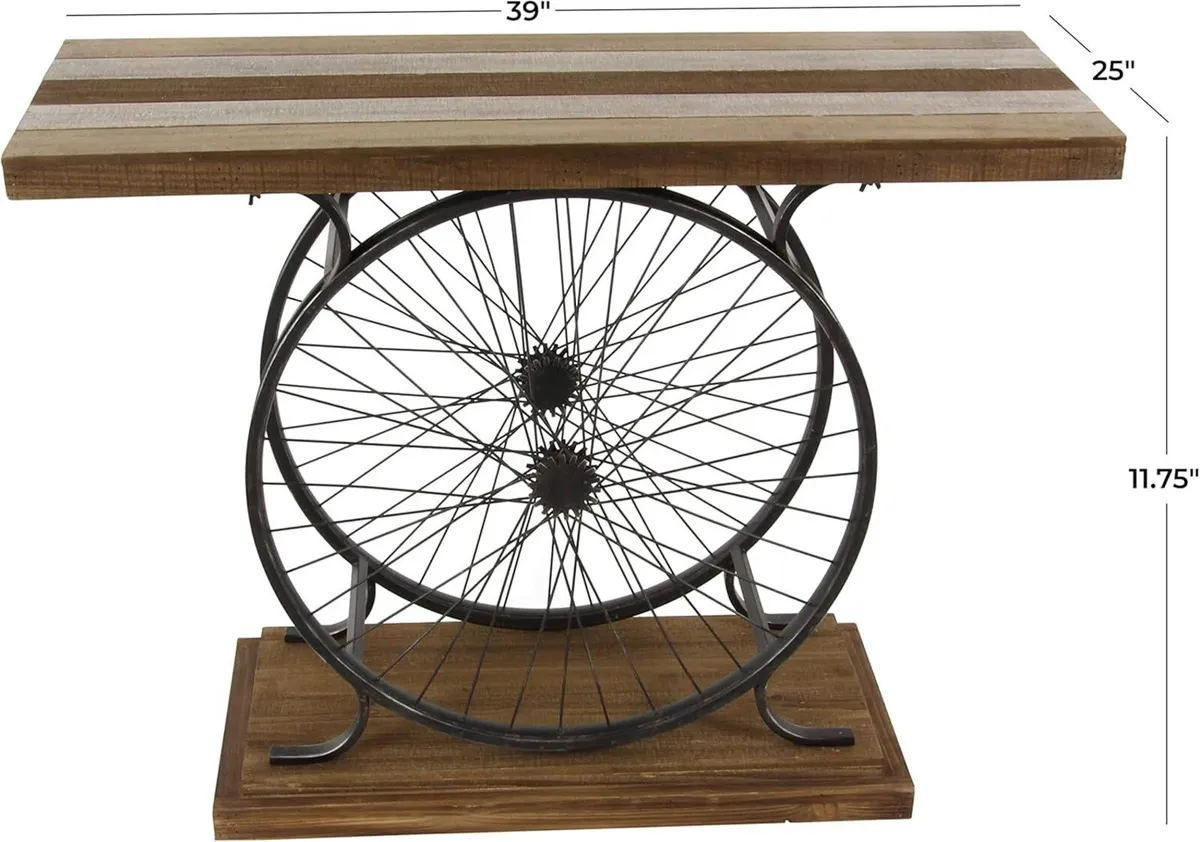 Wood Bike Wide Slatted Top Console Table with - Image 3