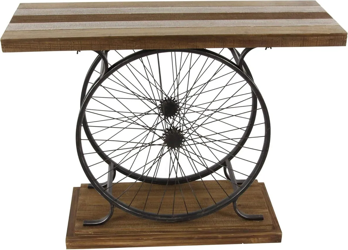 Wood Bike Wide Slatted Top Console Table with - Image 1