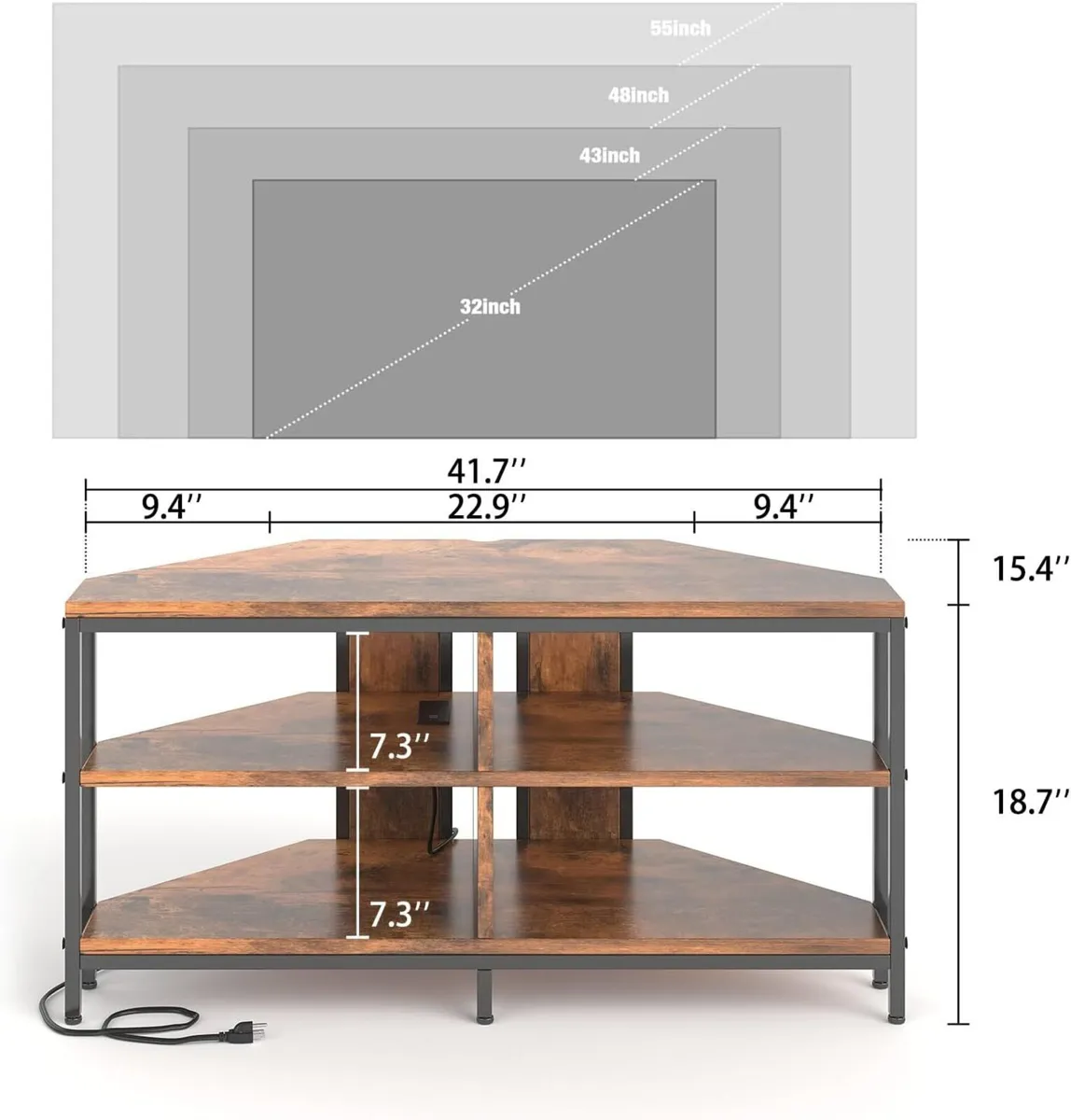 106 cm Corner TV Unit with Power Outlet 42 inch - Image 3