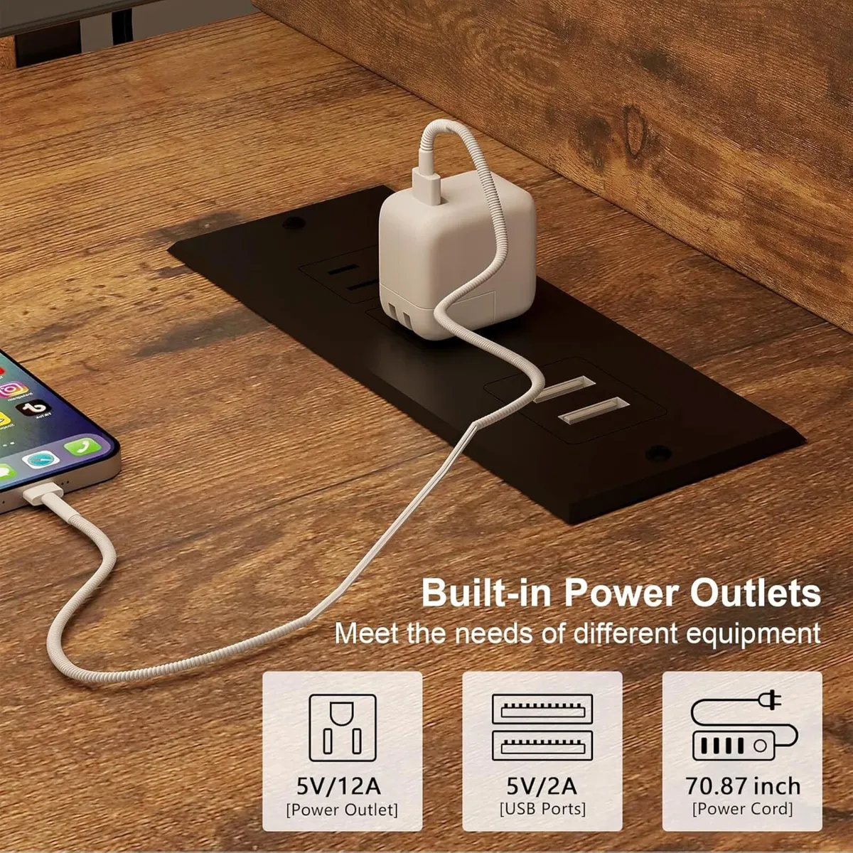 106 cm Corner TV Unit with Power Outlet 42 inch - Image 4