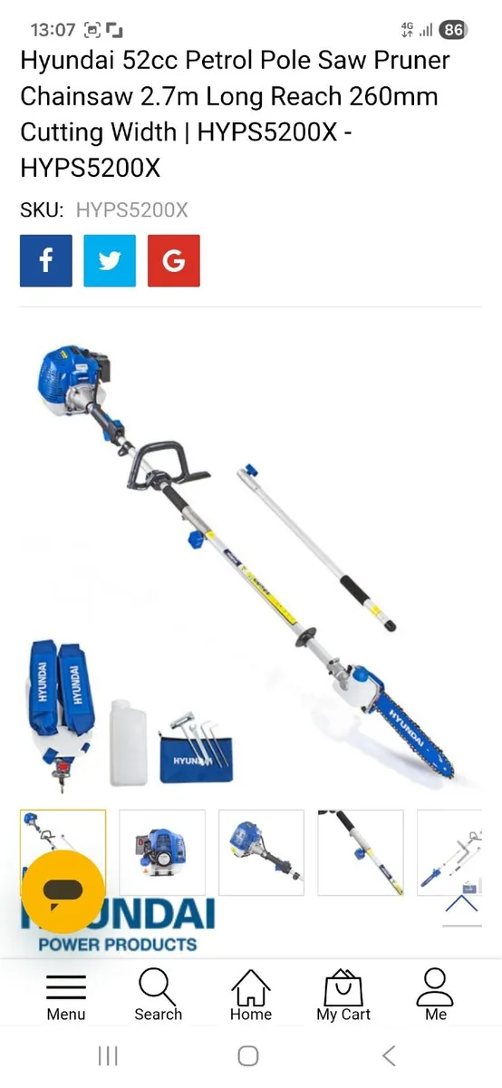 Hyundai 52cc long petrol pole saw - Image 2