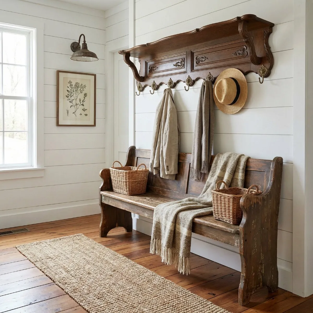 very nice carved wood old coatrack and hat shelf