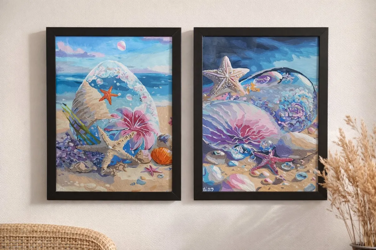 Handmade Ocean Paintings – 30x40cm – Framed Wall A