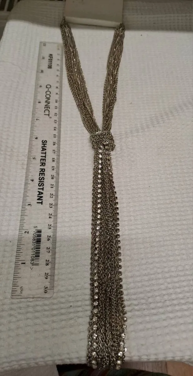 Silver Tone Multi-Chain Tassel Statement Necklace - Image 3