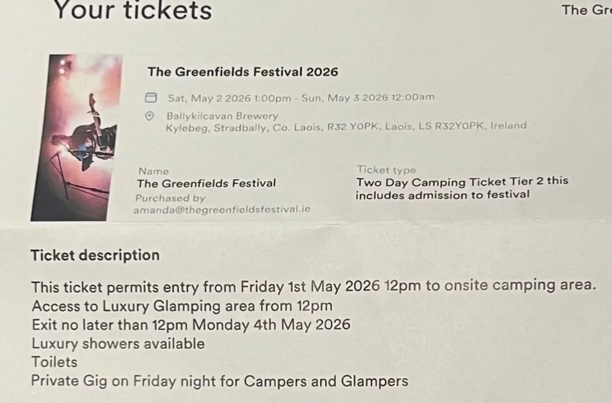 2 Greenfields Festival tickets - Image 2