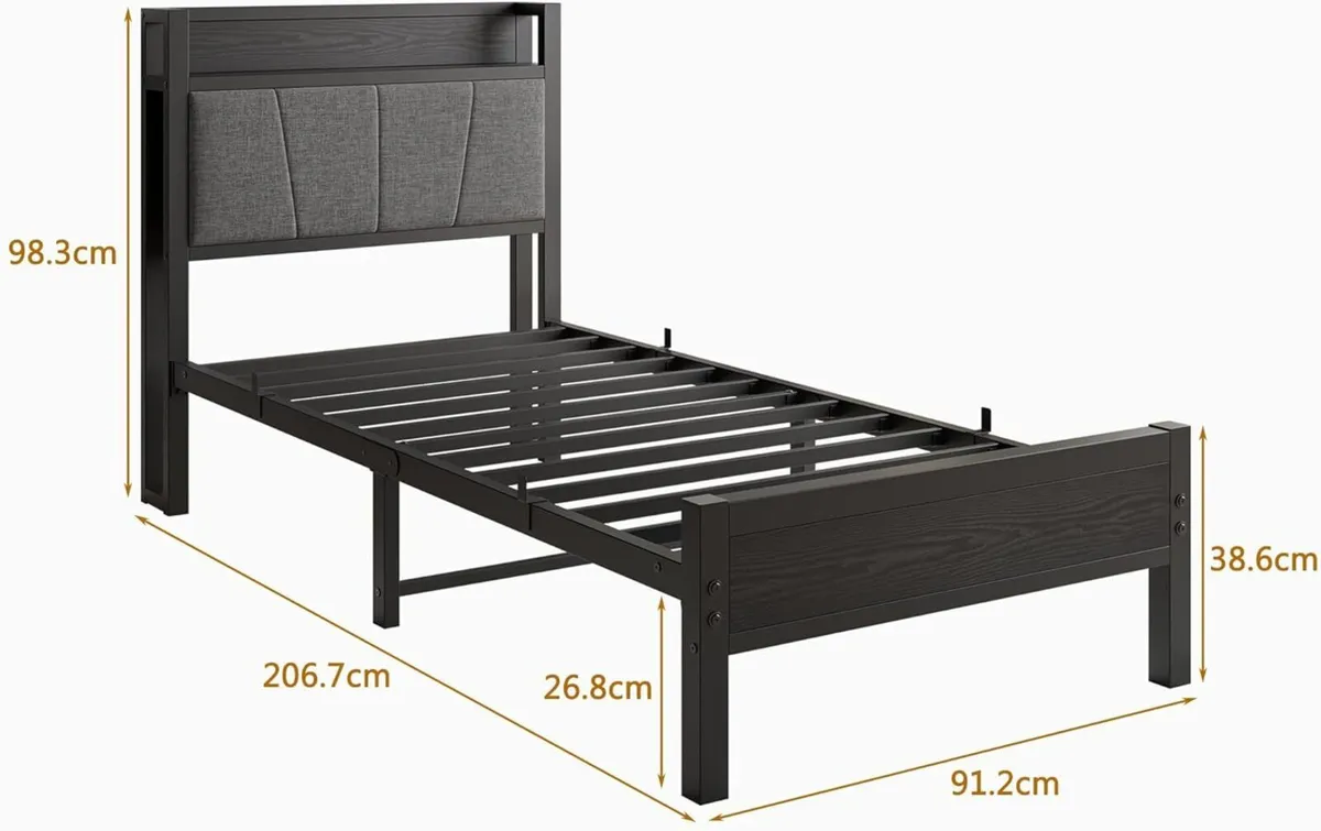 3ft Single Bed Frame with Storage Headboard Heavy - Image 2