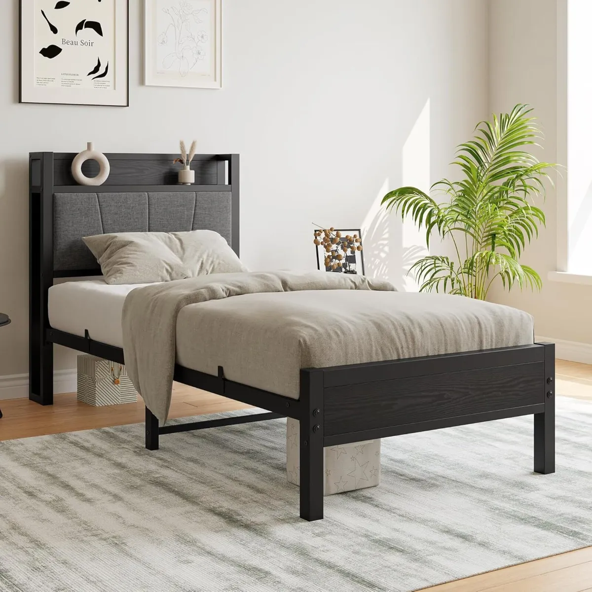 3ft Single Bed Frame with Storage Headboard Heavy - Image 3