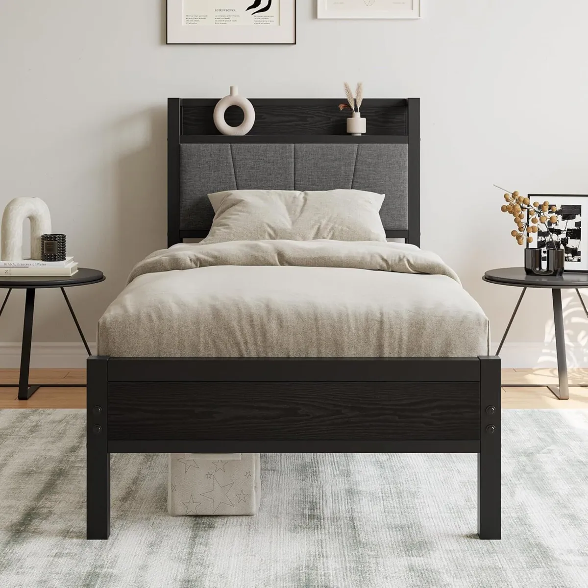 3ft Single Bed Frame with Storage Headboard Heavy - Image 1