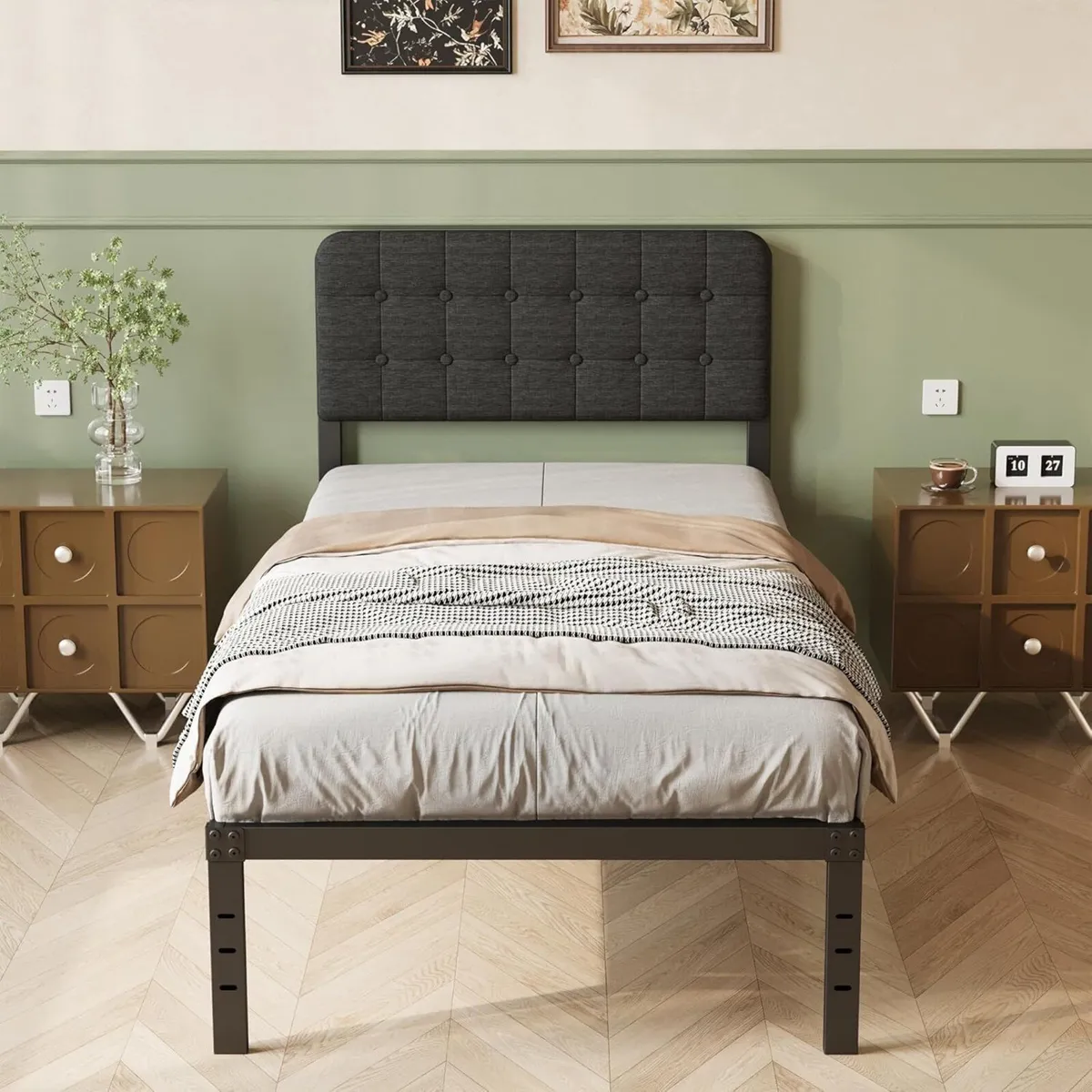 Single Bed Frame 3ft with Curved Upholstered - Image 3