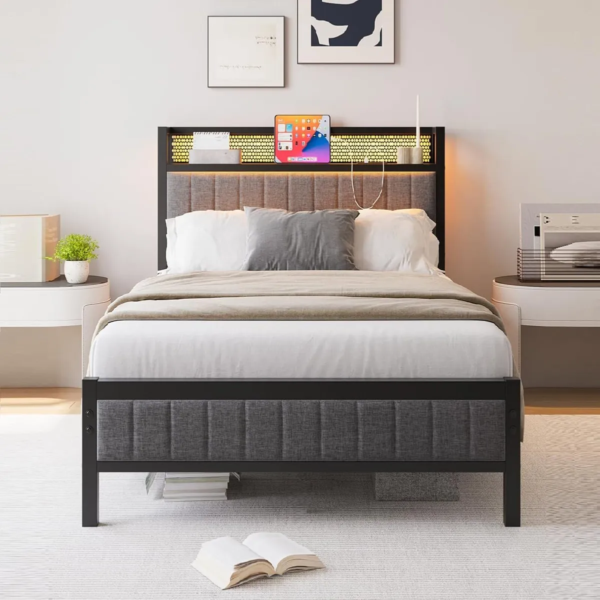 Single Bed Frame with Upholstered Headboard - Image 1