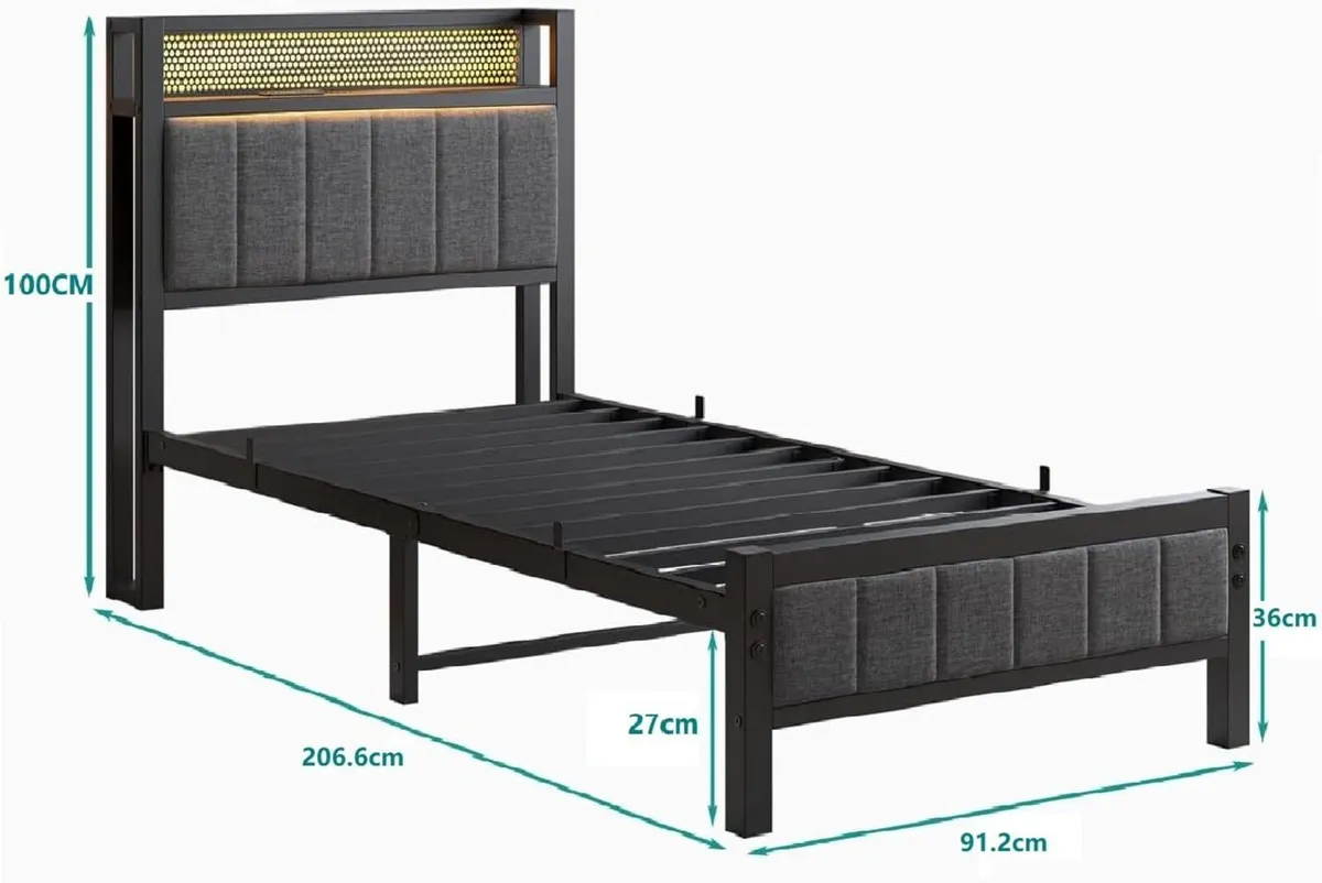 Single Bed Frame with Upholstered Headboard - Image 2