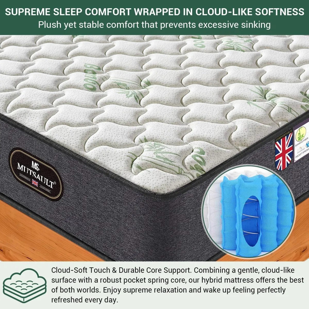 Single Mattress 3FT Hybrid Pocket Sprung with - Image 4