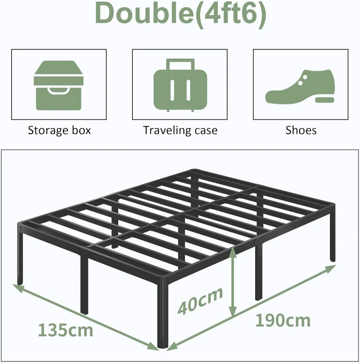 4ft 6 Double Bed Frame 41 cm High with Rounded - Image 2