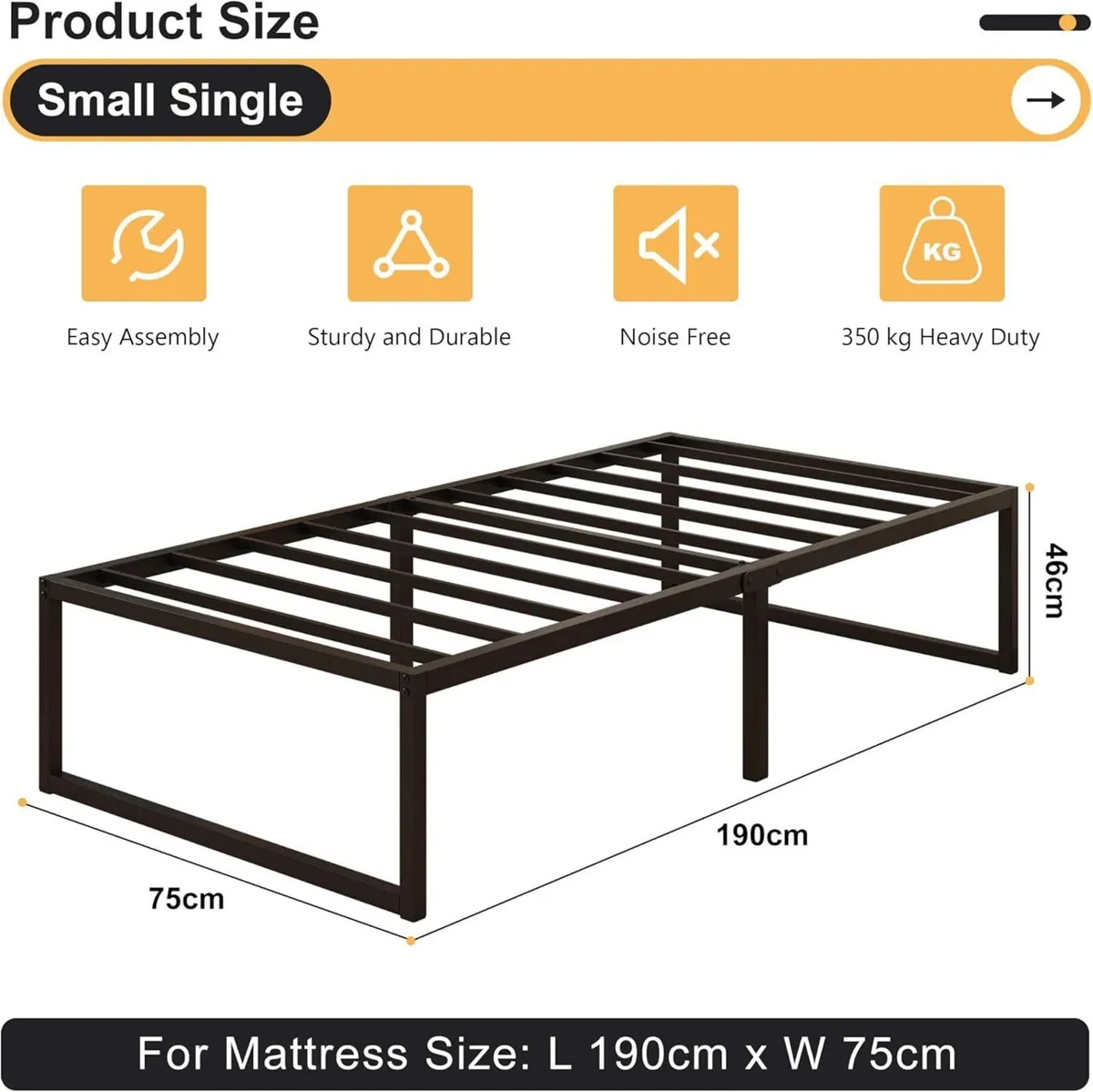 Small Single Bed Frame 75x190 cm - 46 Height with - Image 2