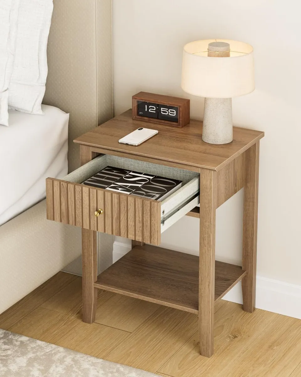 Bedside Table Chest of 1 Drawer Cabinet Wooden - Image 3