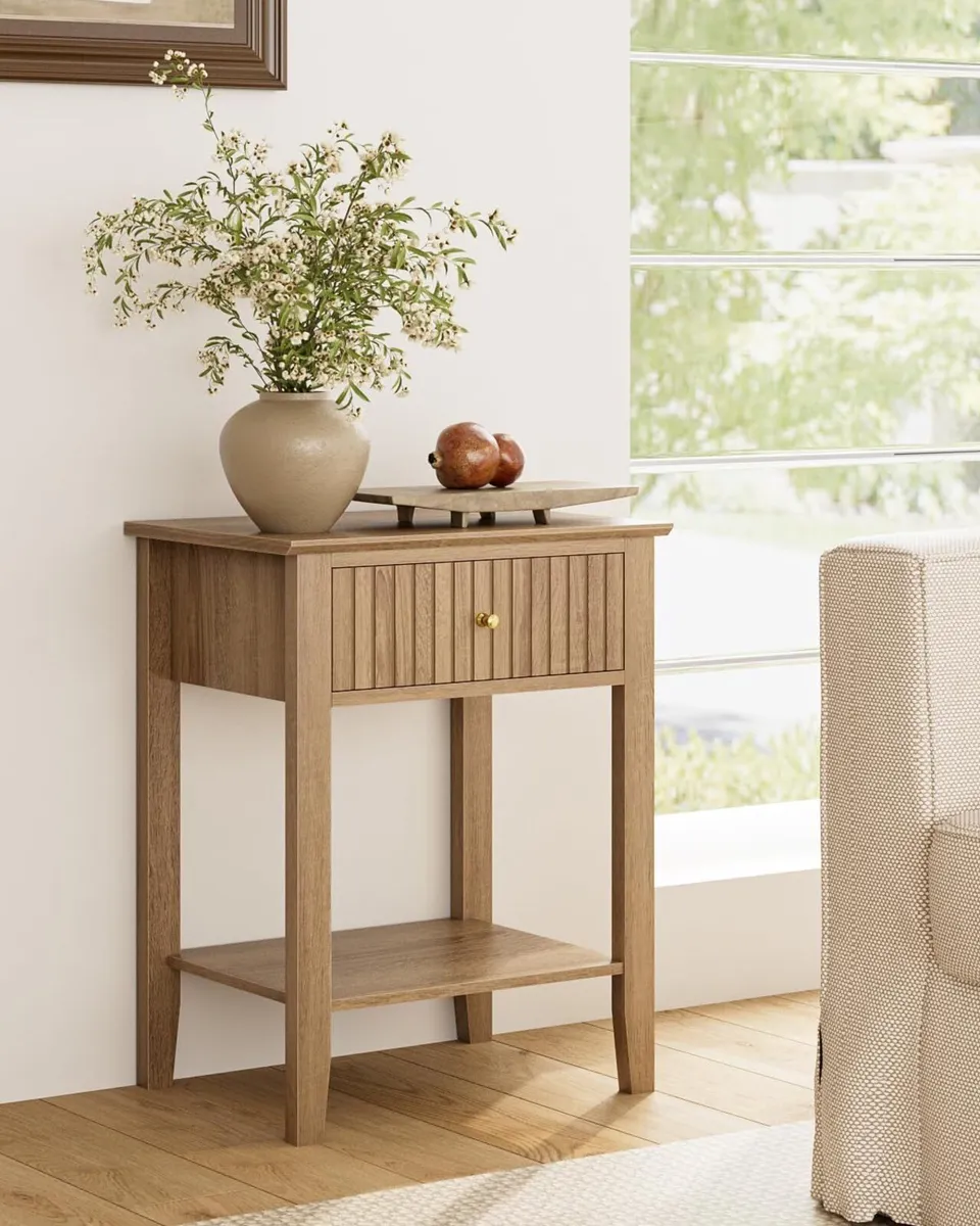 Bedside Table Chest of 1 Drawer Cabinet Wooden - Image 4