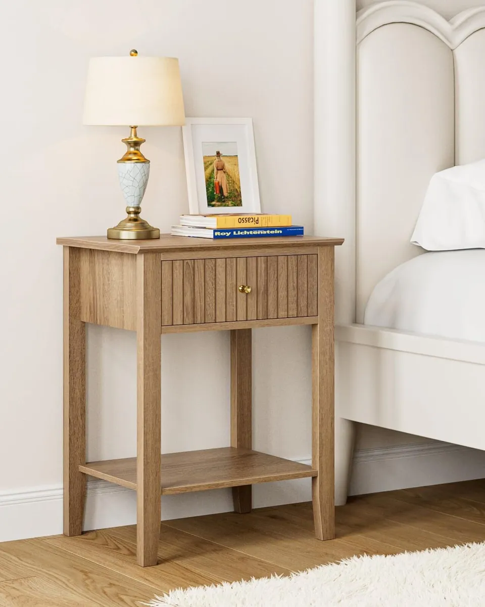 Bedside Table Chest of 1 Drawer Cabinet Wooden - Image 1