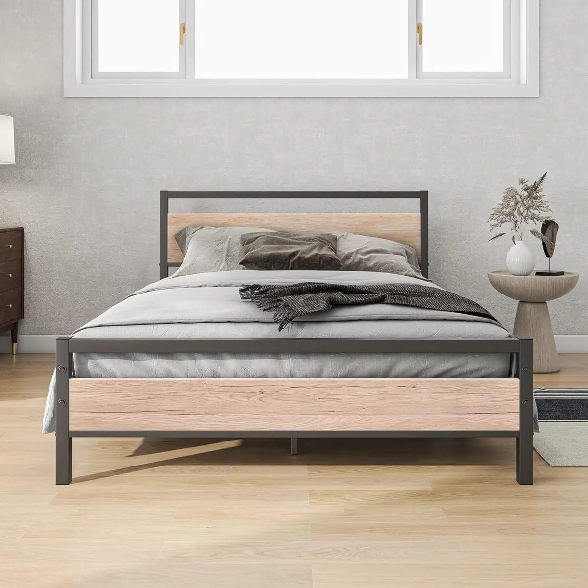 4ft6 Double Bed Frames with Wood Headboard Heavy - Image 3