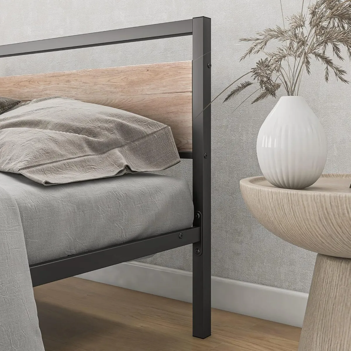 4ft6 Double Bed Frames with Wood Headboard Heavy - Image 4