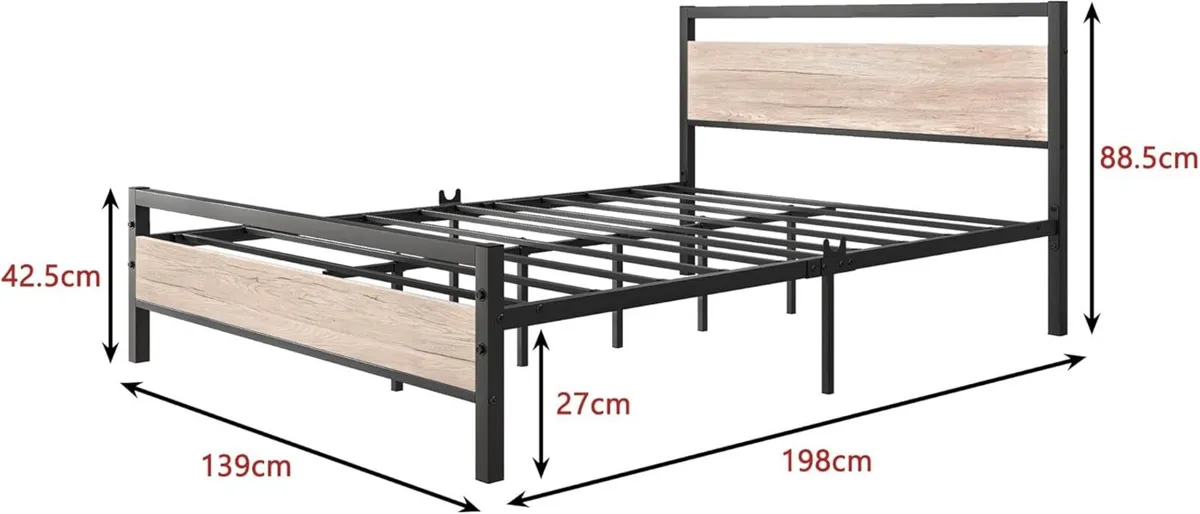 4ft6 Double Bed Frames with Wood Headboard Heavy - Image 2
