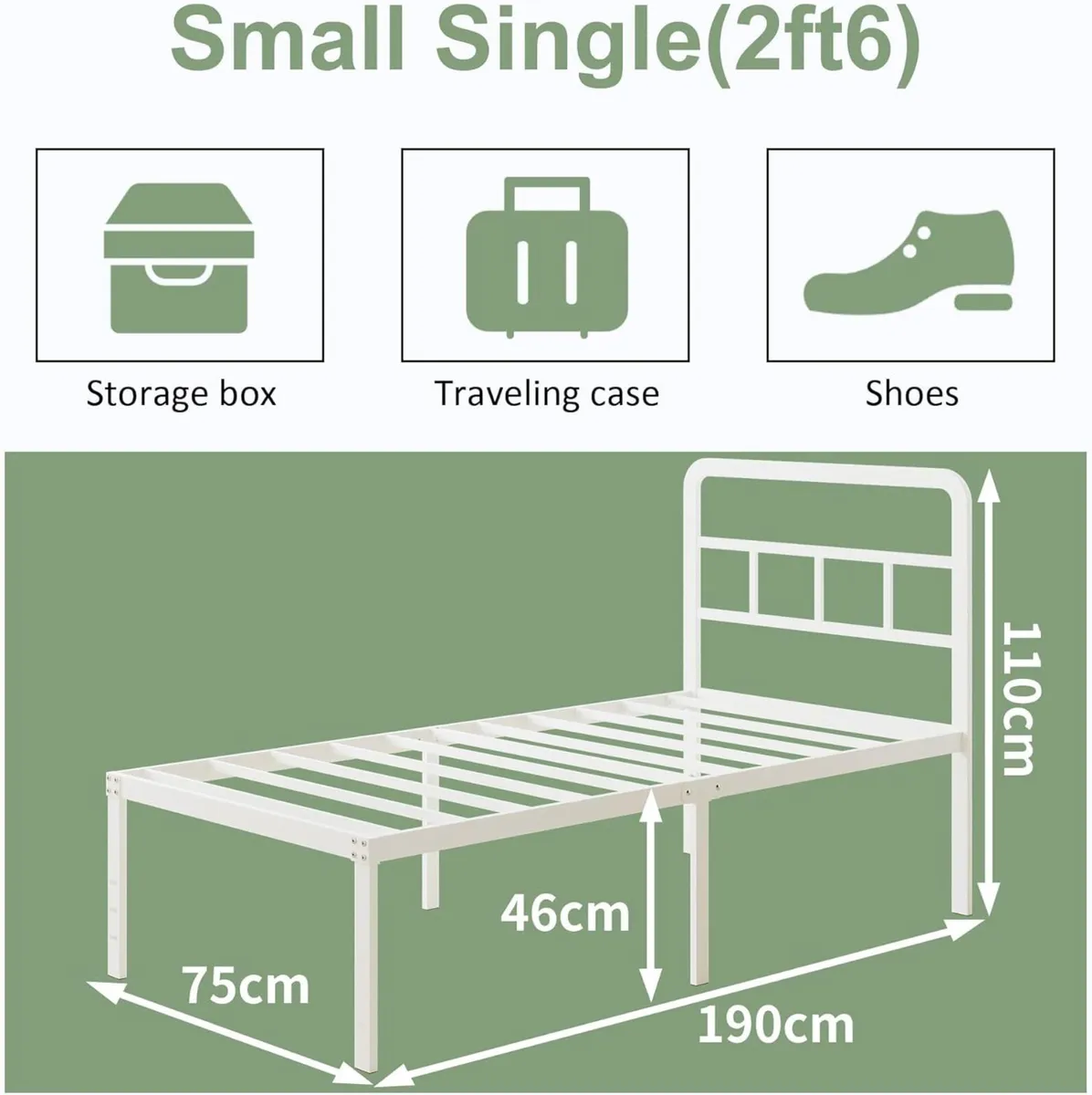 Small Single Bed Frame 2ft 6 with Curved Headboard - Image 2