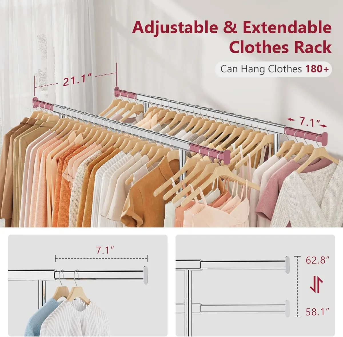 Double Rod Heavy Duty Clothes Rack 480 LBS - Image 4