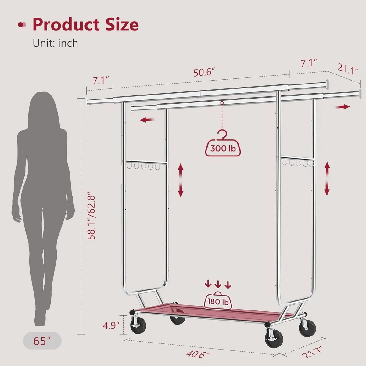Double Rod Heavy Duty Clothes Rack 480 LBS - Image 3
