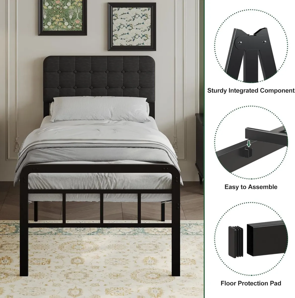 46 cm High Small Single Bed Frame with Upholstered - Image 4