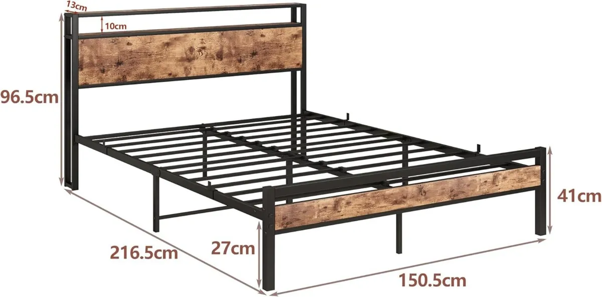 King Size Bed Frame with Storage Wooden Headboard - Image 2