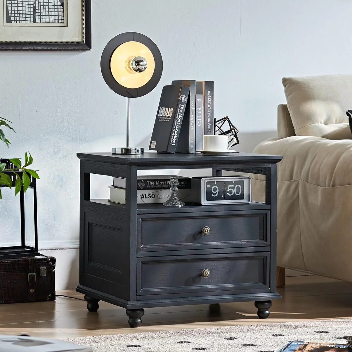Black Farmhouse Nightstand 24 Wide End Table - Image 1
