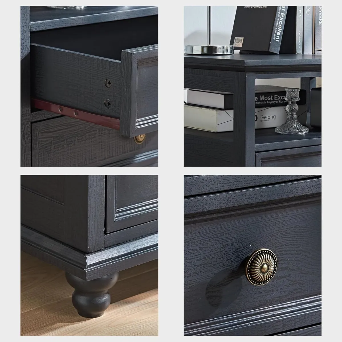 Black Farmhouse Nightstand 24 Wide End Table - Image 3