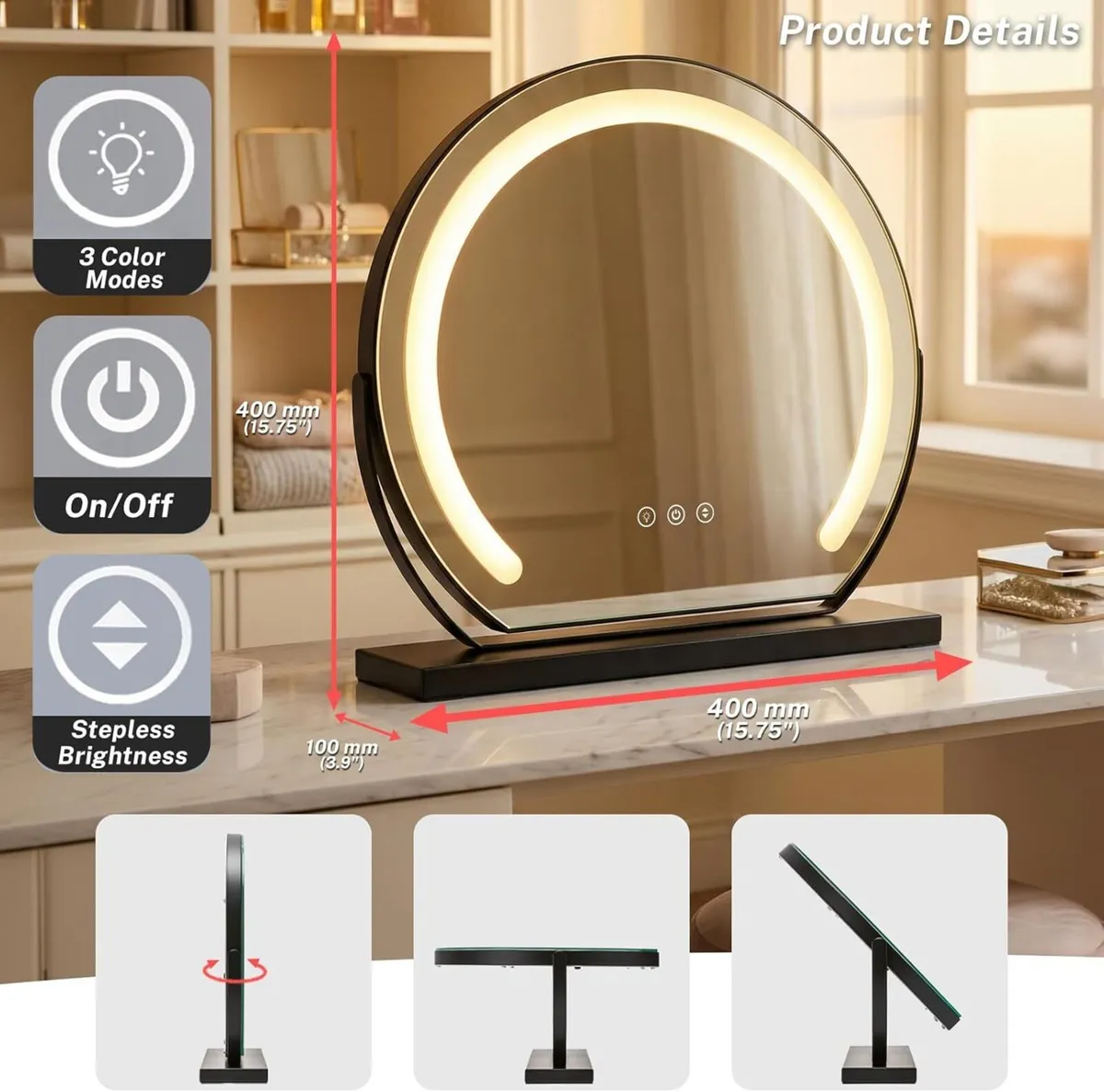 OSYNNIQ Vanity Mirror with Lights Round Makeup - Image 2