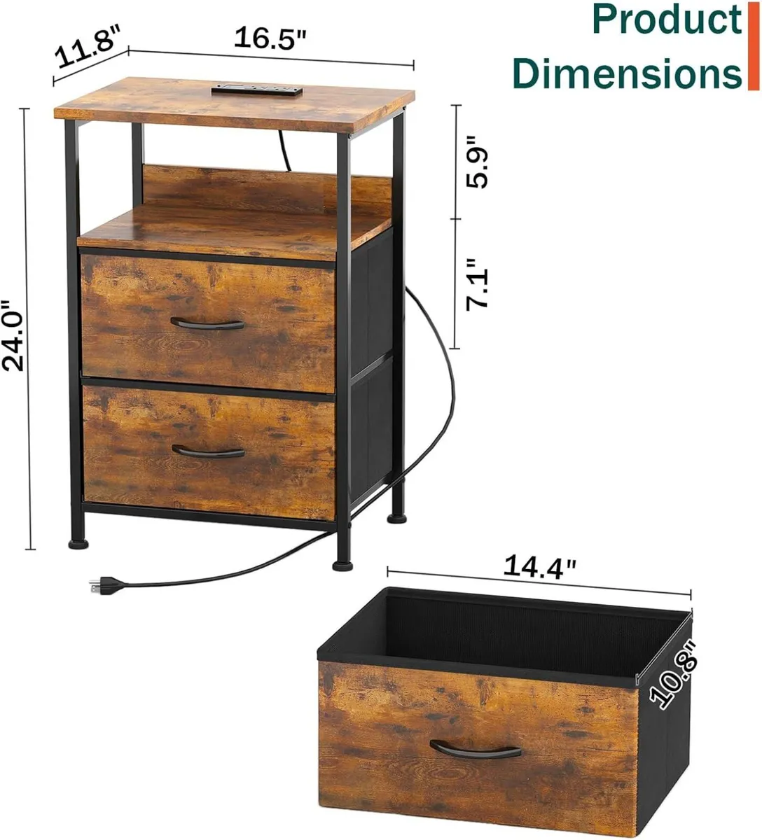 Bedside Table with Charging Station Small for - Image 2