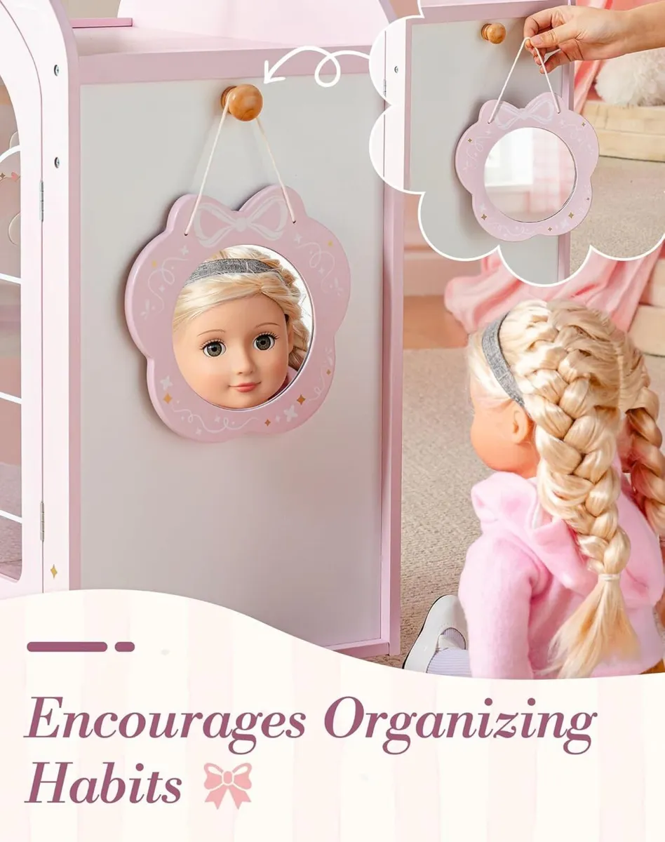 Wooden Doll Wardrobe for 16-18 inch Dolls Clothes - Image 3