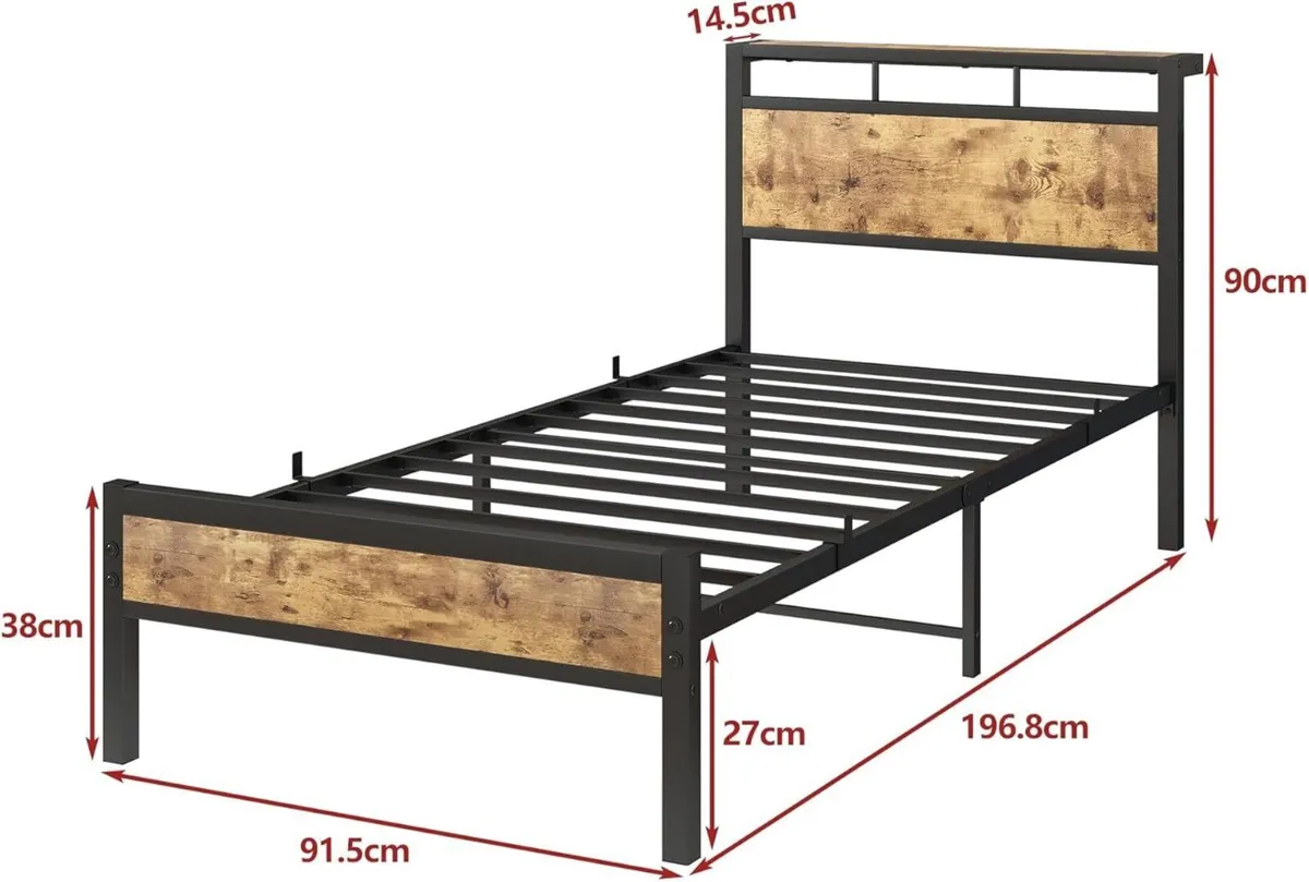 Single Bed Frame with Wooden Storage Shelf - Image 2