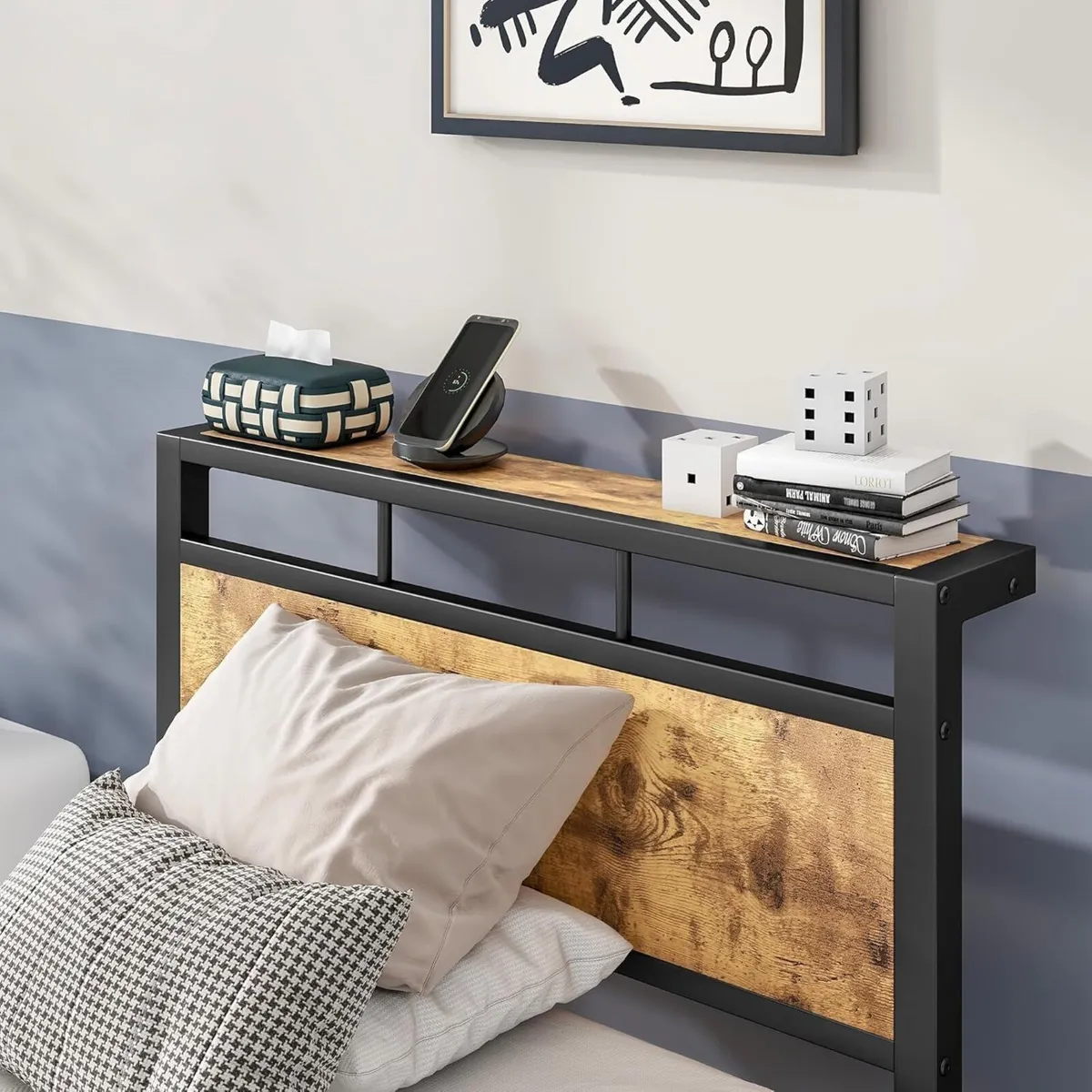 Single Bed Frame with Wooden Storage Shelf - Image 4